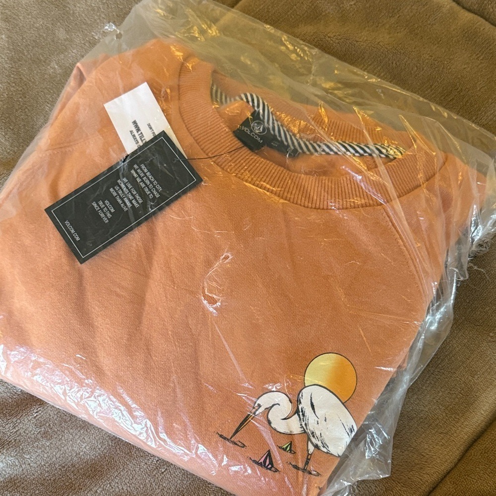 Volcom Mens Orange Tropical Egret Graphic Crewneck Sweatshirt B4642301 Size M